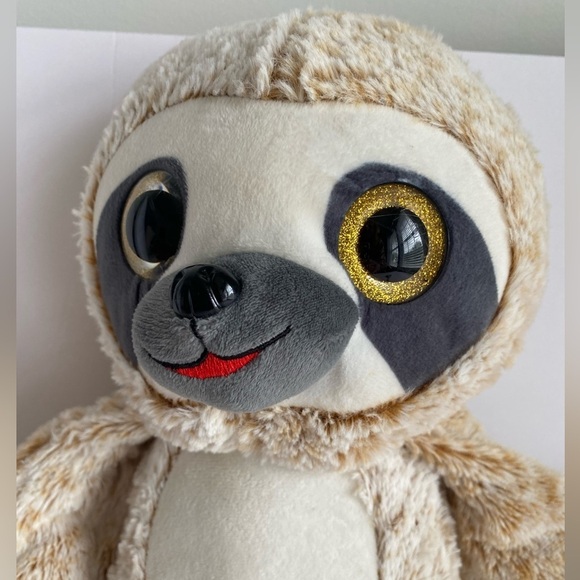 Nanco Sloth Plush 12" Frosty Brown Gold Glitter Eyes Long Tail,‎ Soft, Sensory - Picture 2 of 11
